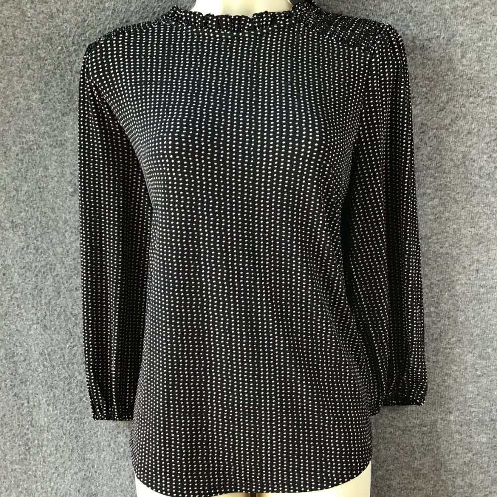 Adrianna Papell Black Polka Dot Keyhole Closure 3/4 Sleeve Blouse Sz M